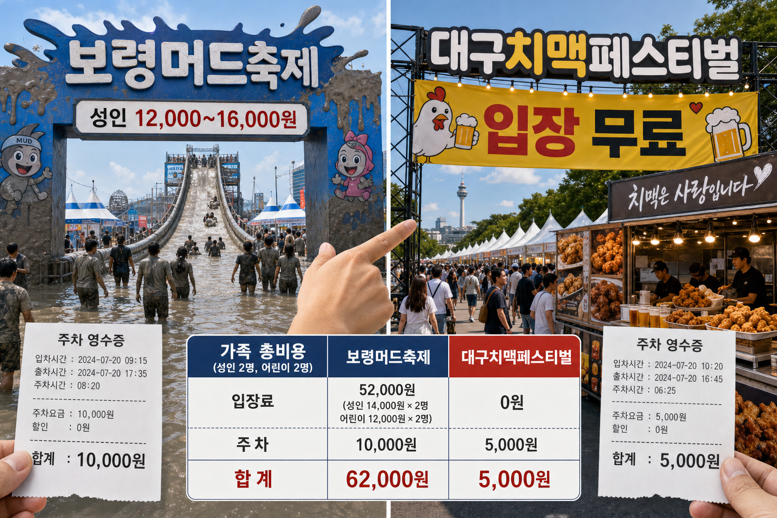 여름 축제 입장료와 주차비 실전 비교